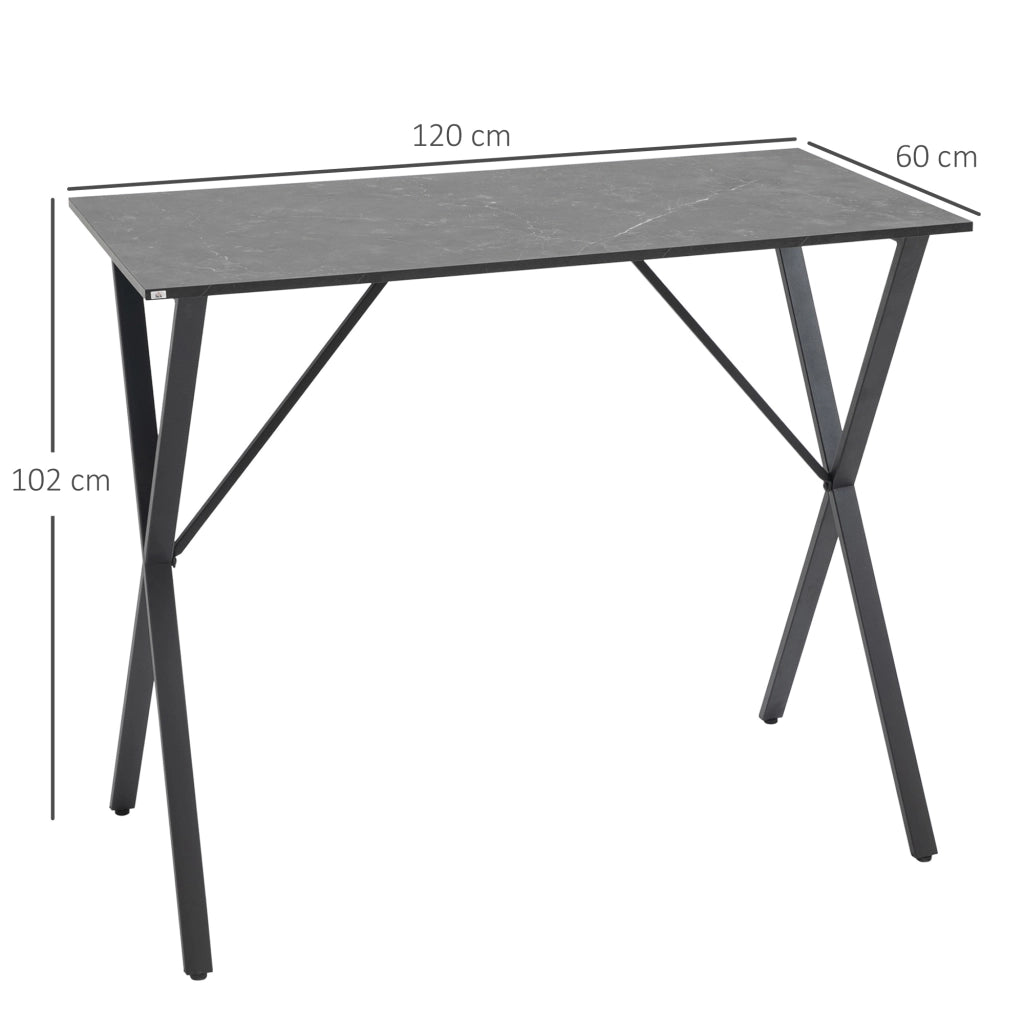 EasyComfort Bancone Bar Tavolo Alto Stile Industriale Effetto Marmo, Legno e Acciaio 120x60x102 cm, Nero