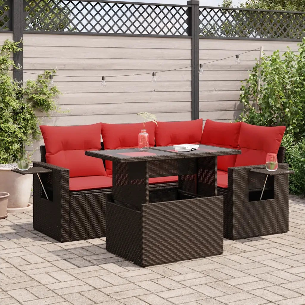 Set Divano Giardino 5 pz con Cuscini Grigio Polyrattan Acacia
