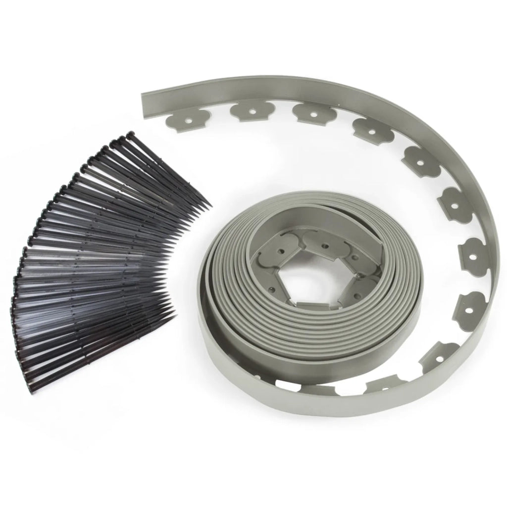 IDMarket - Cordone flessibile da giardino 10 M grigio alto 5 CM + 30 picchetti