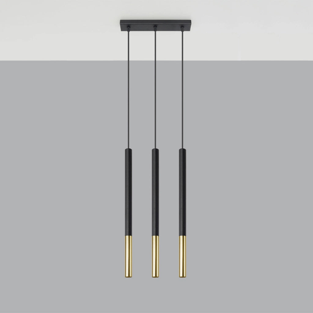 Lampada a sospensione Vitreo 3 luci nero/oro Pure Lume