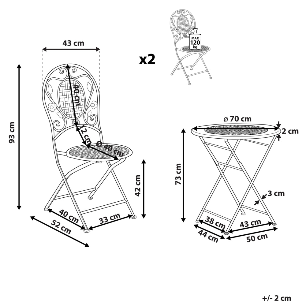 Set da Balcone Bistro a 2 Posti in Metallo Verde Chiaro stile moderno