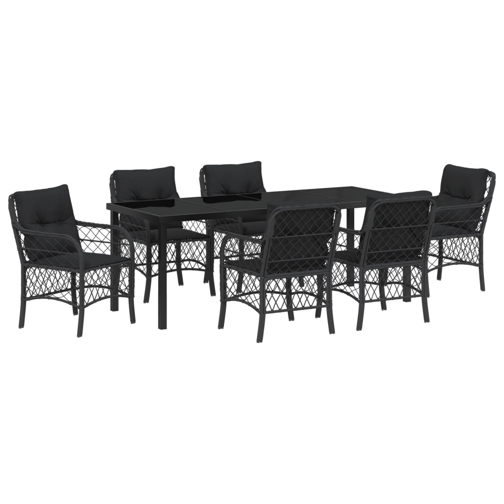 Set da Pranzo da Giardino 7 Pezzi con Cuscini in Polyrattan Nero