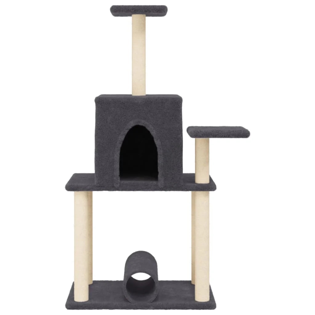 Tiragraffi per gatti torre per arrampicata giocattolo piattaforma per arrampicata con tiragraffi in sisal scuro 122 cm grigio 02_0022649