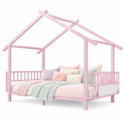 Letto per Bambini 90 x 200 cm con Gitter di Sicurezza e Tetto; in Metallo; Rosa