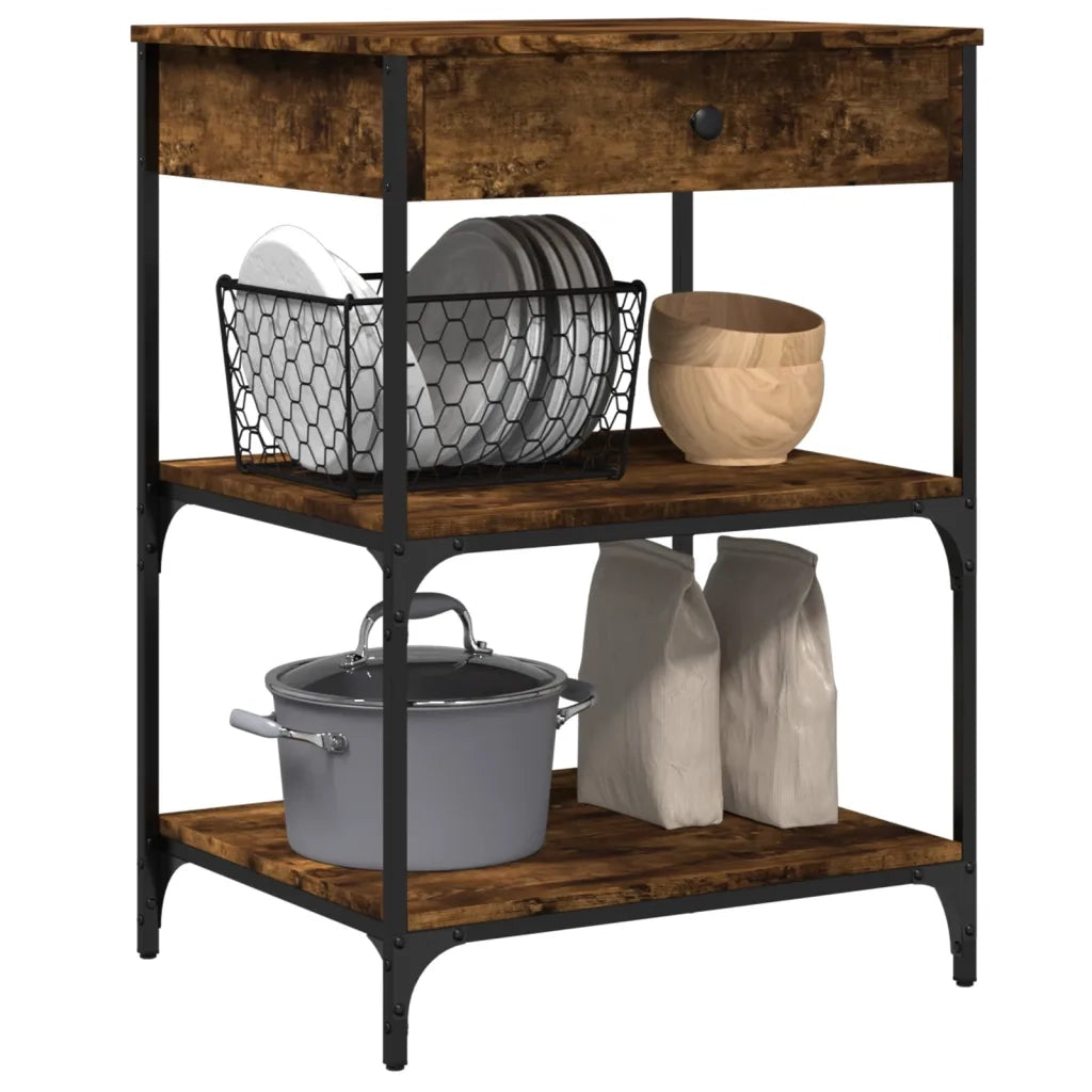 Carrello da Cucina-Scaffale per Cucina Rovere Fumo 60x48x89,5 cm Legno Multistrato