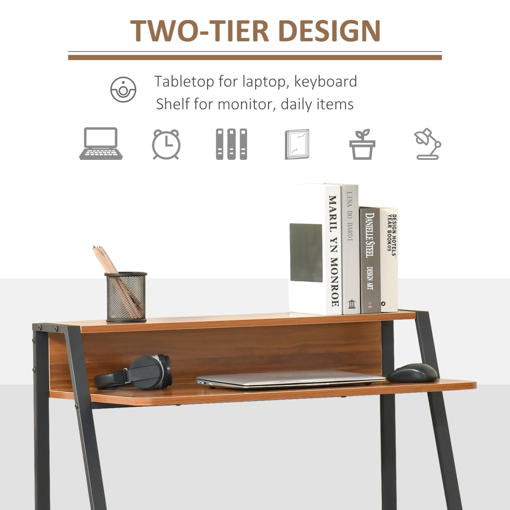 Scrivania lineare moderna con vano portaoggetti e passacavi, in MDF, per home office e studio, noce, 84 × 45 × 85 cm