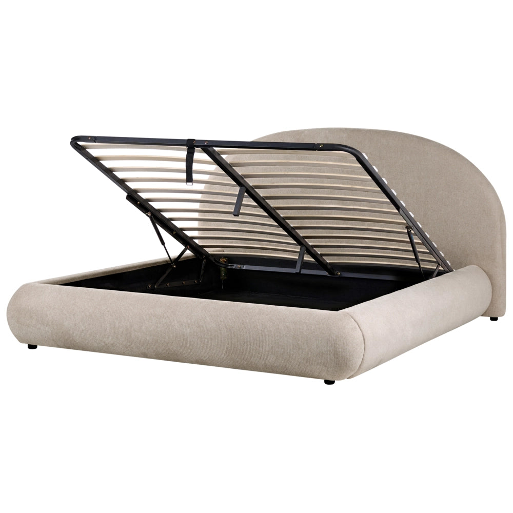 Letto in tessuto tortora 180 x 200 cm con testiera imbottita rete sollevabile e vano contenitore