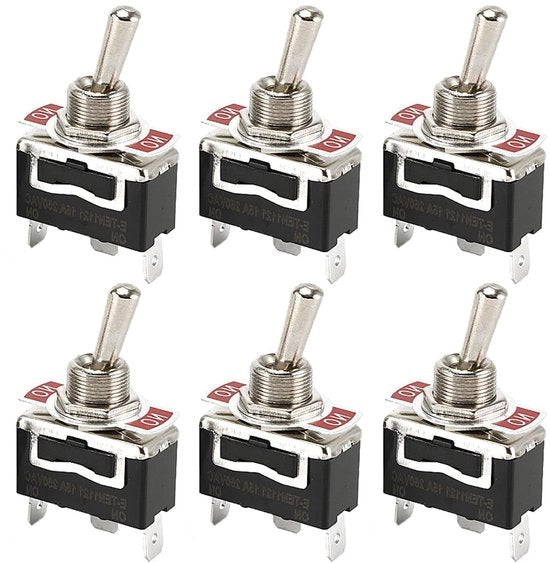 Scattoni di commutazione 15 A per imbarcazione mini 3 poli 12 V nero - 6 pezzi