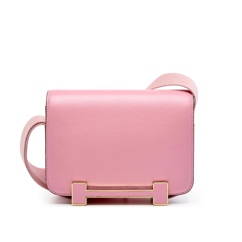 Borsa da donna in vera pelle, borsa a tracolla, piccola, quadrata, rosa