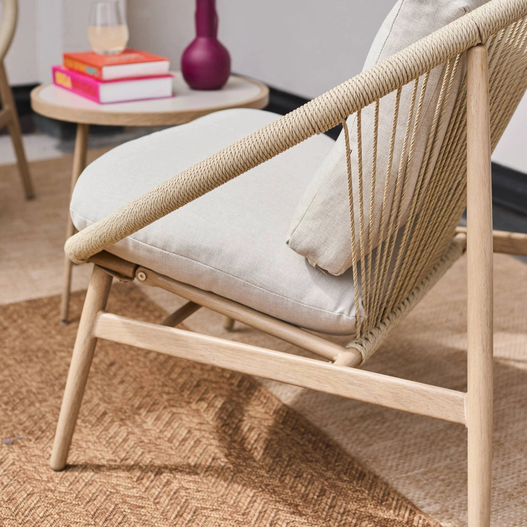 Set 2 poltrone da giardino con tavolo in acciaio e rattan, beige