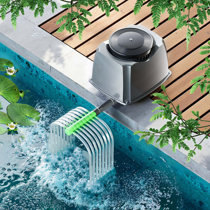 CAP-100 Aeratore acquario 70 W, ossigenatore per laghetti da giardino da 80 m³ e acquari, pompa d'aria 100 l/min con 4 uscite, sistema di aerazione con pietra d'aria e valvola di non ritorno