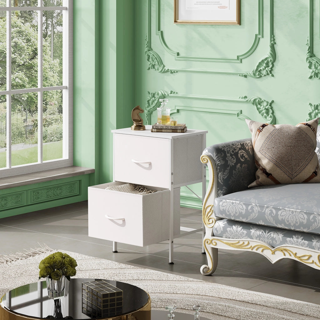 Cassettiera con 2 cassetti in tessuto ¨C zephmum ¨C Bianco 60x40x