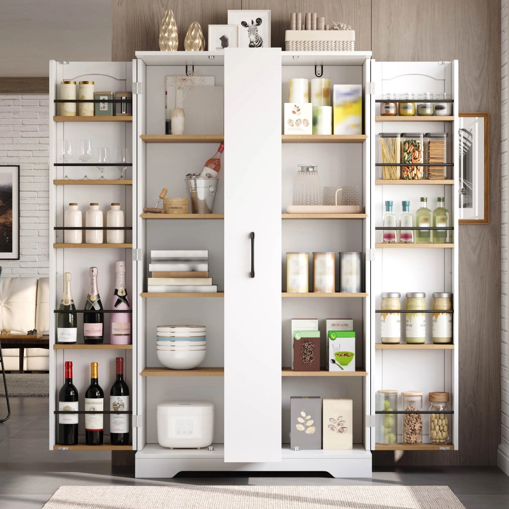 Credenza da cucina con estraibile verticale a 4 livelli, 2 ante e ripiani regolabili per cucina e soggiorno, bianco 150 × 78 × 40 cm