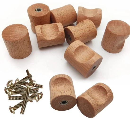 Pomelli per mobile 12 pezzi - Pomo di cassetto in legno 20 x 24 mm - Pusole per cassetti - Robusti e duraturi - Inclusi viti - Colore naturale - Pusole per cassetto