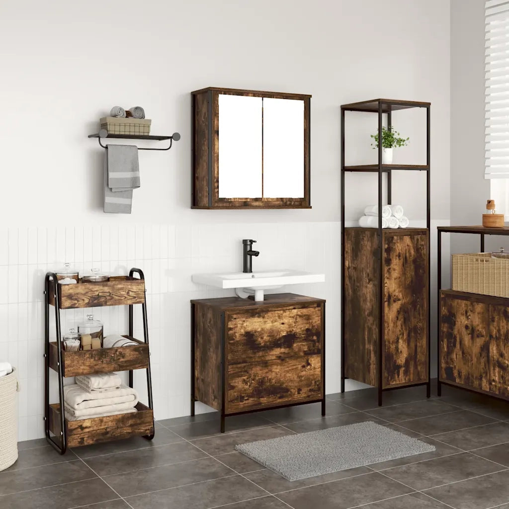 Set Mobili da Bagno 2 pz Rovere Fumo in Legno Multistrato 3328366