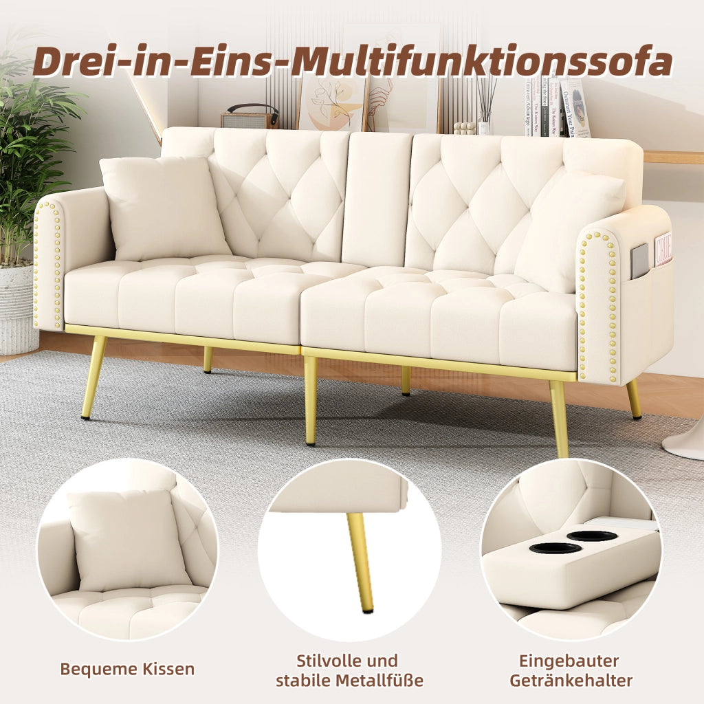 DIVANO LETTO 175x80x73,5 cm in velluto beige con schienale regolabile