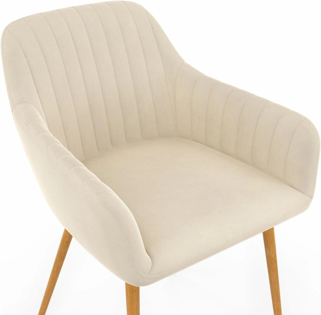 Set di 2 sedie da pranzo e poltrone da tavolo LINE in velluto beige con gambe effetto legno