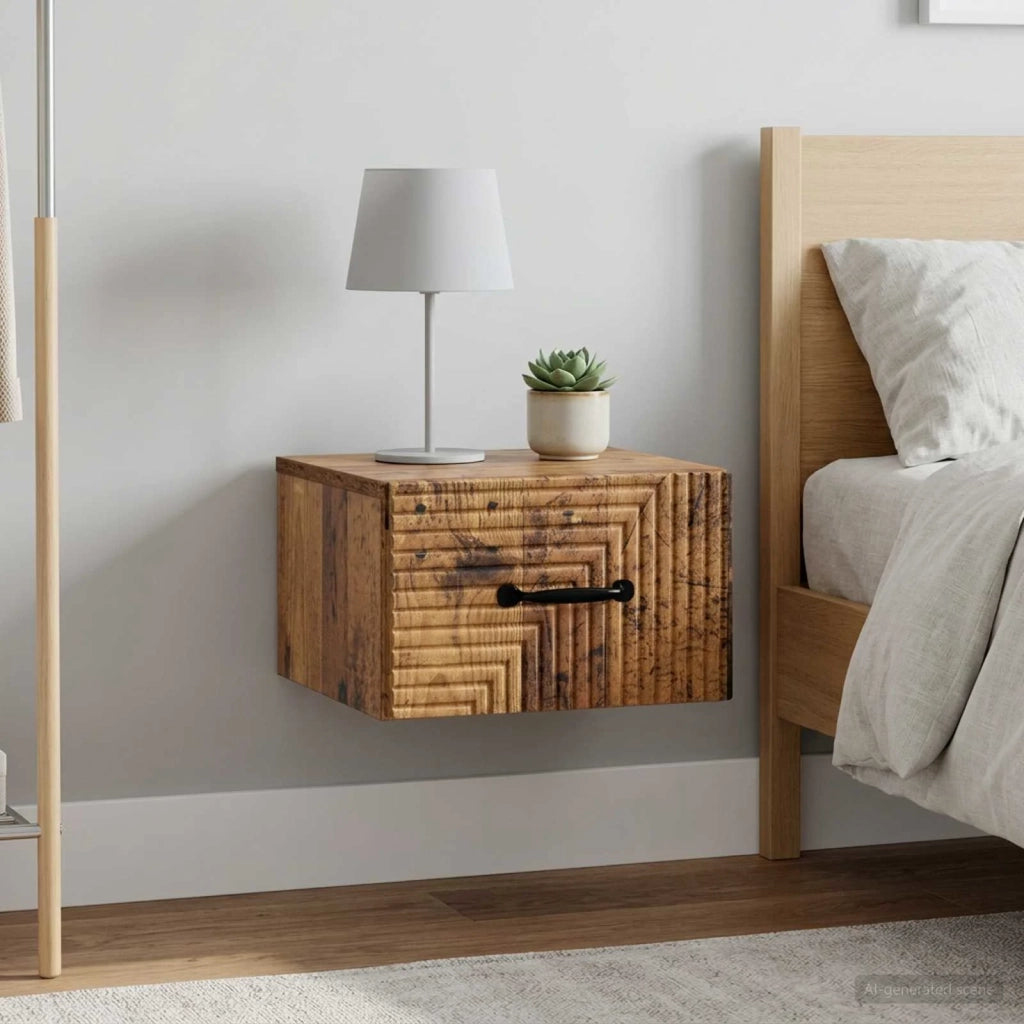 Mobiletto da notte a muro 2 pcs Legno antico 34,5 x 33 x 20 cm 898612