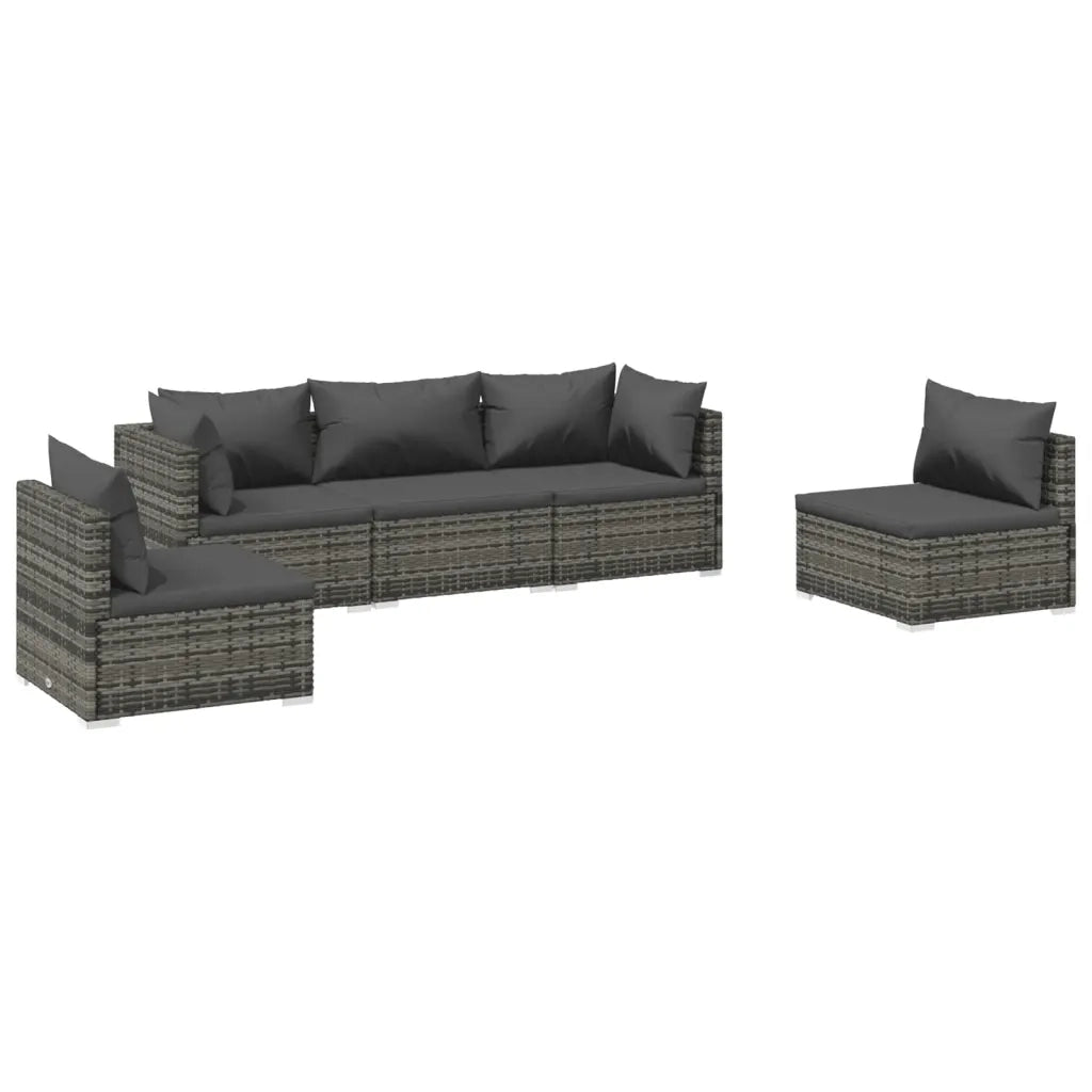 Set Divani da Giardino 5 pz con Cuscini in Polyrattan Grigio cod mxl 40451