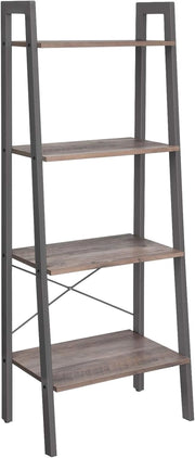 Libreria, Scaffale a Scala con 4 Ripiani, Mobile Autoportante, Struttura in Ferro, per Soggiorno Camera da Letto Cucina Balcone, Facile da Montare, Industriale, Greige e Grigio LLS44MG