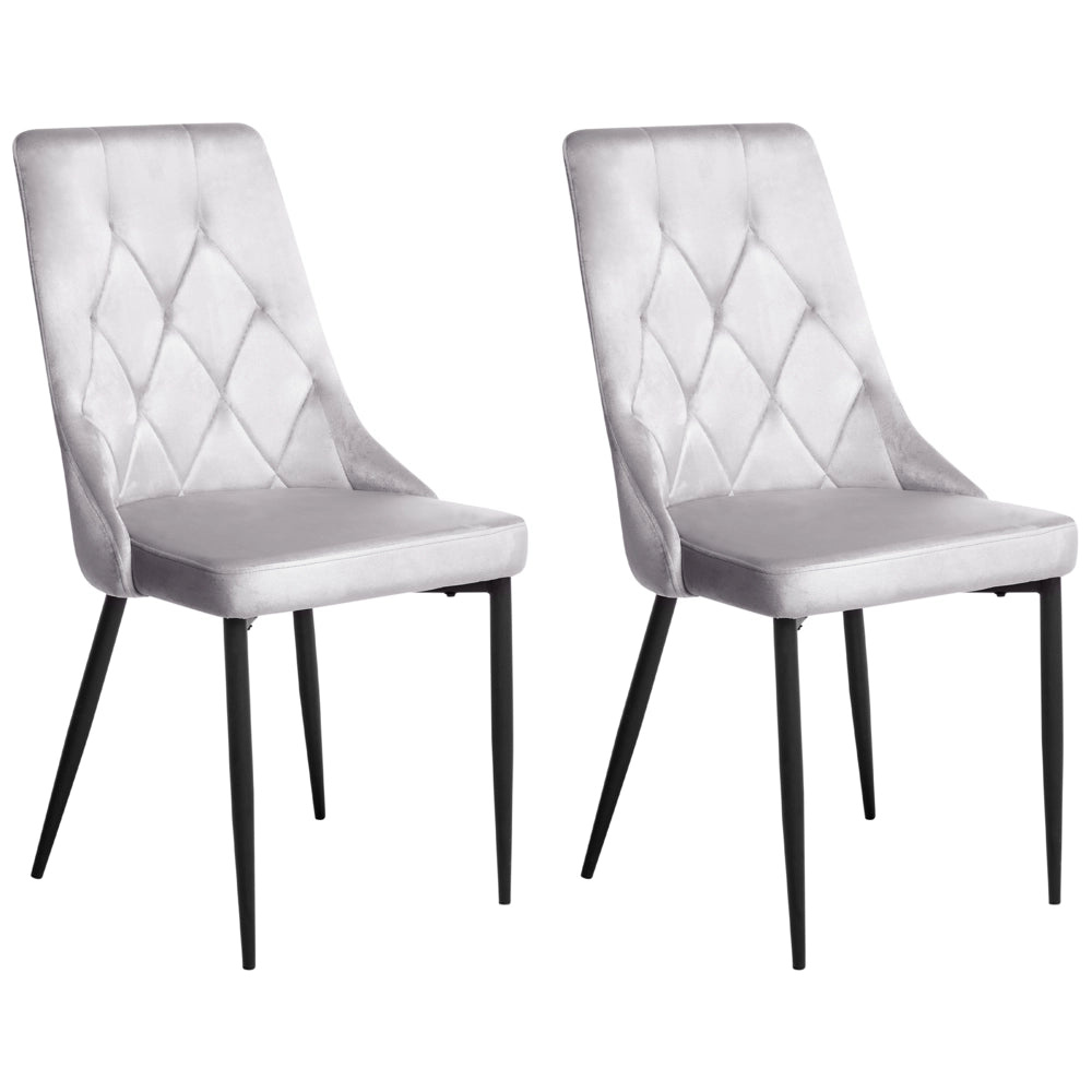 Set di 2 sedie da pranzo in velluto grigio chiaro  con gambe nere in ferro Sedie imbottite moderne