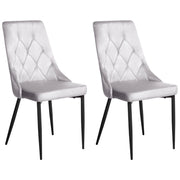 Set di 2 sedie da pranzo in velluto grigio chiaro  con gambe nere in ferro Sedie imbottite moderne