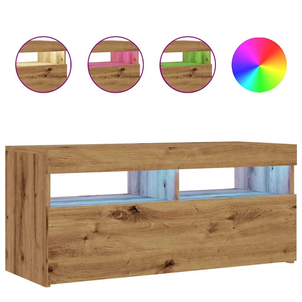 Mobile TV multimediale mensola TV credenza mobile TV sala da pranzo soggiorno camera da letto con luci LED rovere lavorato a mano legno marrone ingegnerizzato 02_0026707
