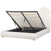 Letto contenitore Bianco Boucle Poliestere Tessuto 160 x 200 cm Design moderno e minimalista