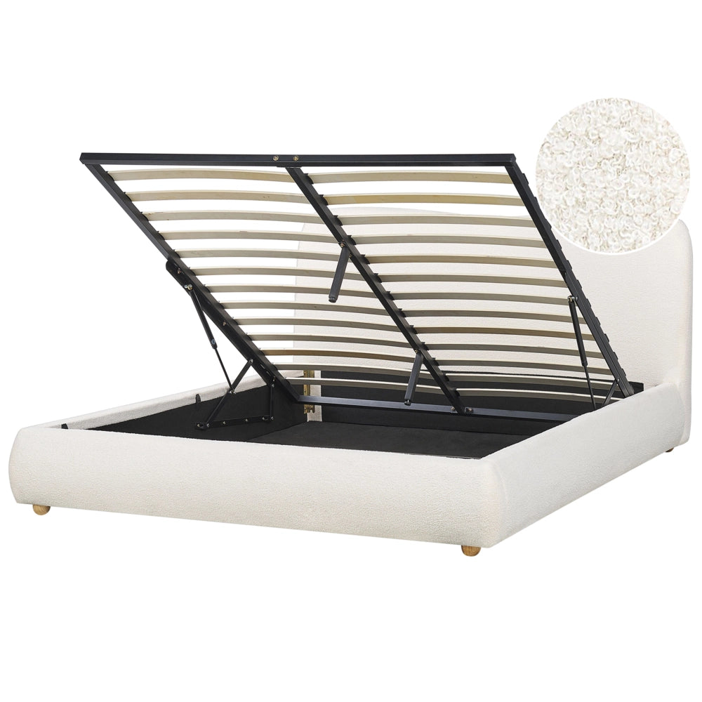 Letto contenitore Bianco Boucle Poliestere Tessuto 160 x 200 cm Design moderno e minimalista