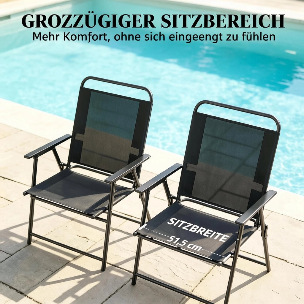 SEDIA DA GIARDINO PIEGHEVOLE Set da 4 pezzi 65x60x94 cm Nero Acciaio e Textilene