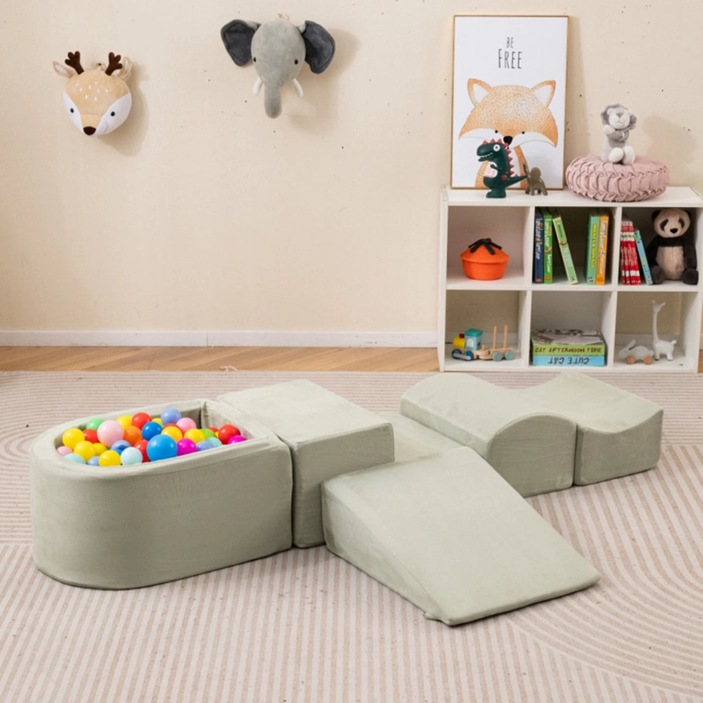 Set di gioco in schiuma a 5 pezzi per bambini con piscina di palline coperture lavabili, Blocchi creativi Verde chiaro-Giocattoli educativi