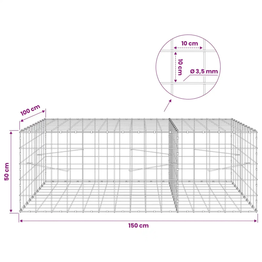 Gabione con Filo da 3,5 mm e Rete da 10x10 cm 150x100x50 cm 3463365