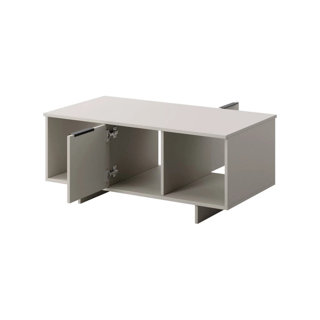 Tavolino da salotto Rho, Con ante e vani contenitore, Rialzato da terra, 100x55 h55 cm, Beige