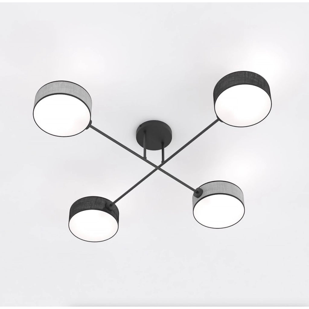 Lampada a sospensione MAGA con quattro bracci e paralumi in tessuto