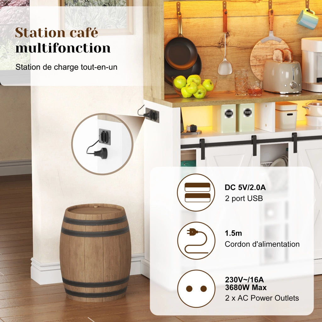Credenza da cucina con LED; ripiani aperti; ante scorrevoli e ganci; per cucina e sala da pranzo; 40 × 110 × 191 cm