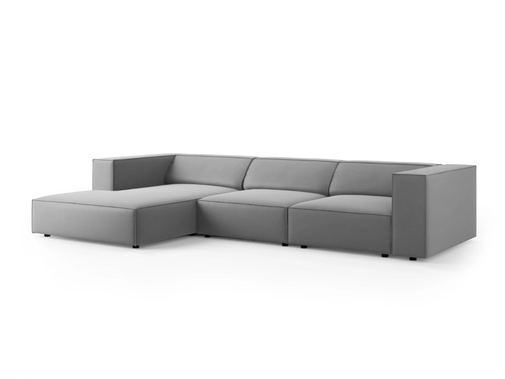 Cosmopolitan Design - Divano angolare sinistro "Arendal" 4 posti in velluto grigio chiaro 