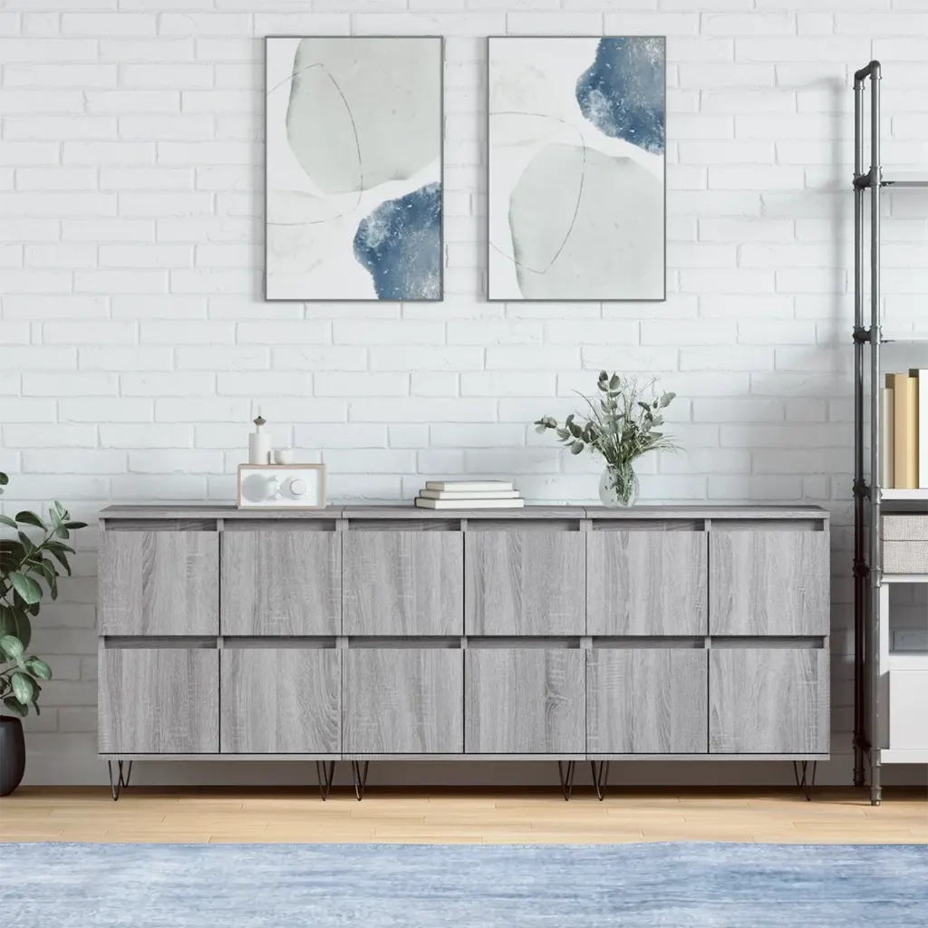 Credenze 3 pz | Madia | Buffet da pranzo | Armadio da pranzo Grigio Sonoma in Legno Multistrato