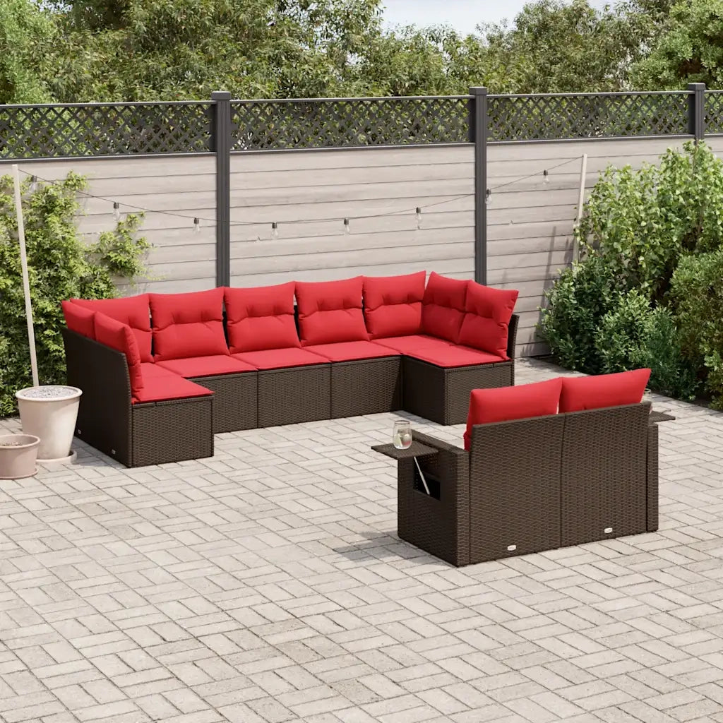 Set Divani da Giardino 9 pz con Cuscini Marrone in Polyrattan 3220623