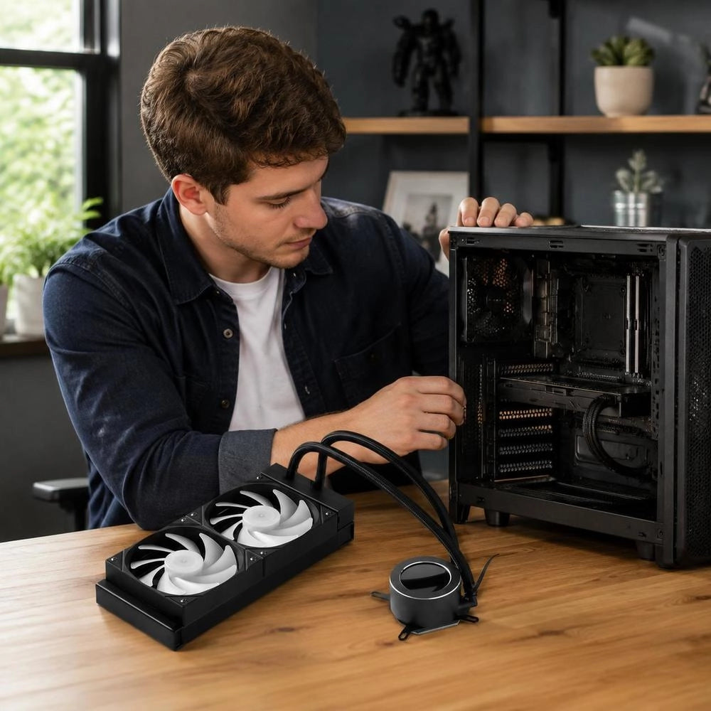 CPU Liquid Cooler, AIO CPU Water Cooler – 120 Mm PWM Fan & Pump, PC Water Cooling With 5.3 Cm LCD Display & ARGB Lighting, For Intel 115X/1366/2011/1700/1200, AMD AM4/AM5
