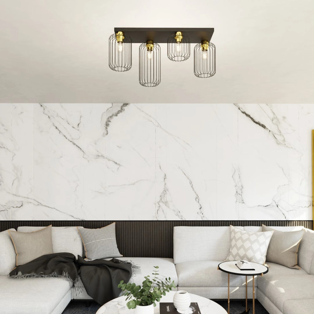 Lampada a sospensione BARN in acciaio nero opaco e oro