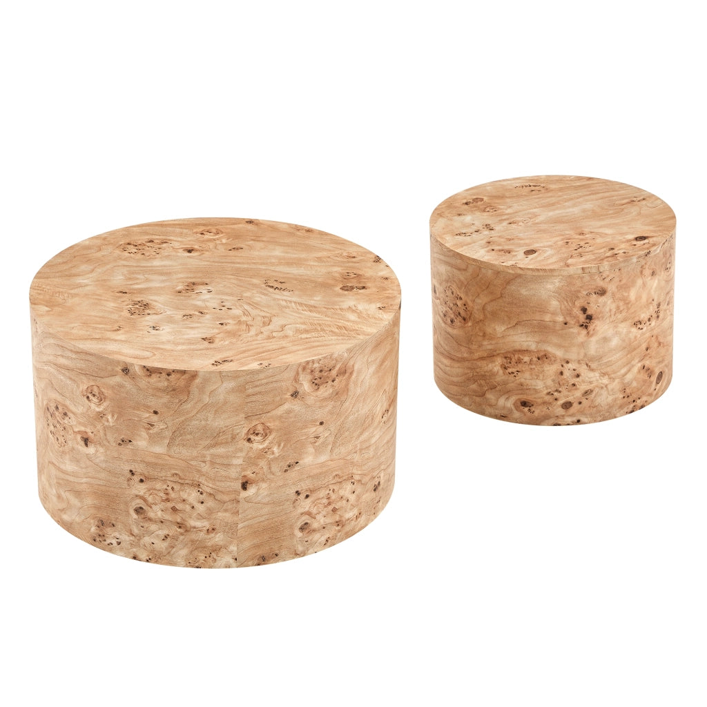 Set di 2 tavolini da caffè rotondi effetto legno con vano contenitore, tavolini nesting in MDF, per soggiorno