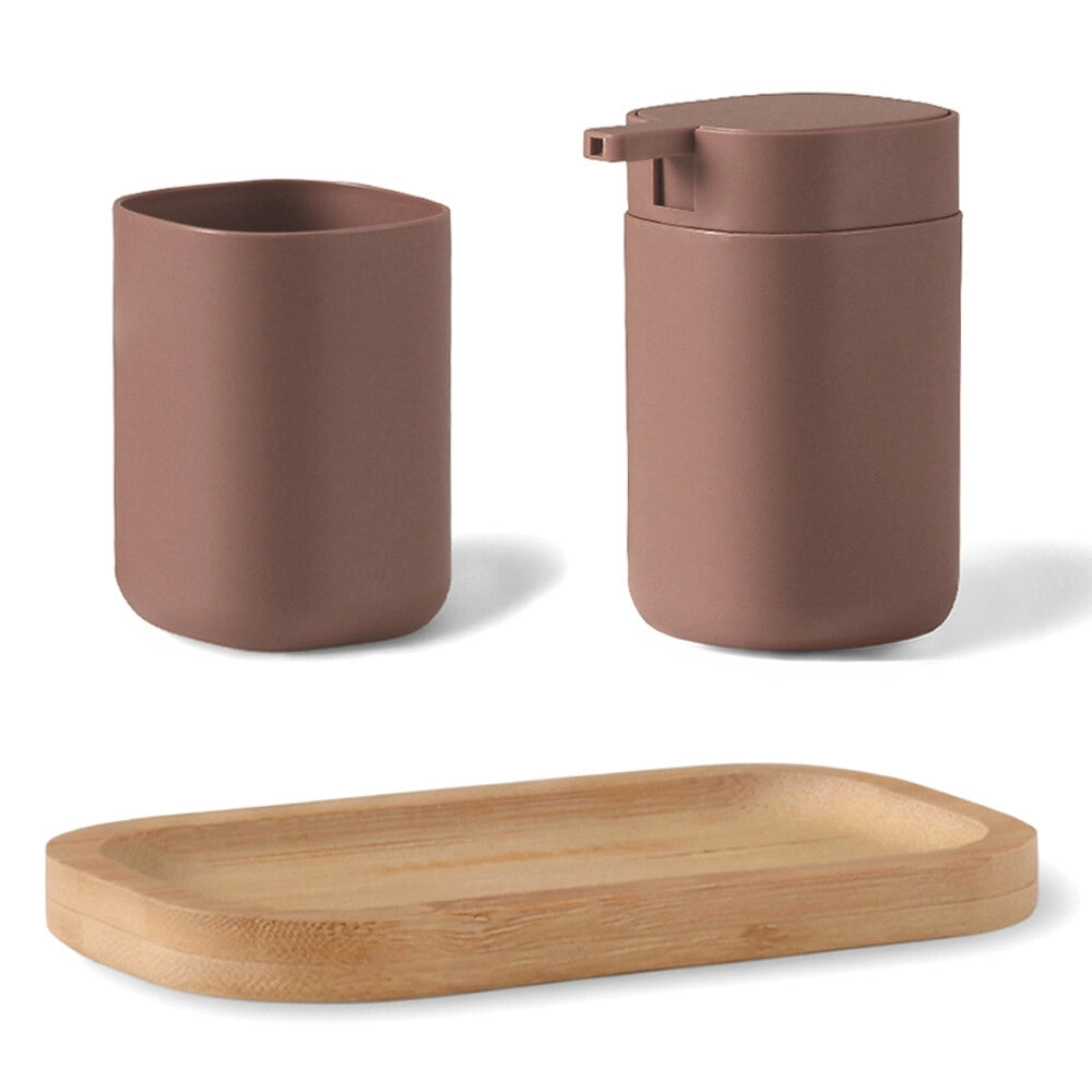 Set accessori bagno 3 pz mocha con vassoio in bambù - Taki