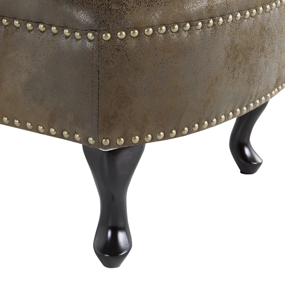 Chaise longue marrone versione destra in finta pelle scamosciata abbottonata