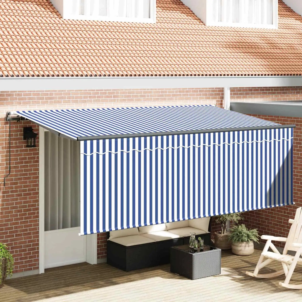 Tenda da Sole | Tenda Retrattile Blu e Bianco 400 x 200 cm