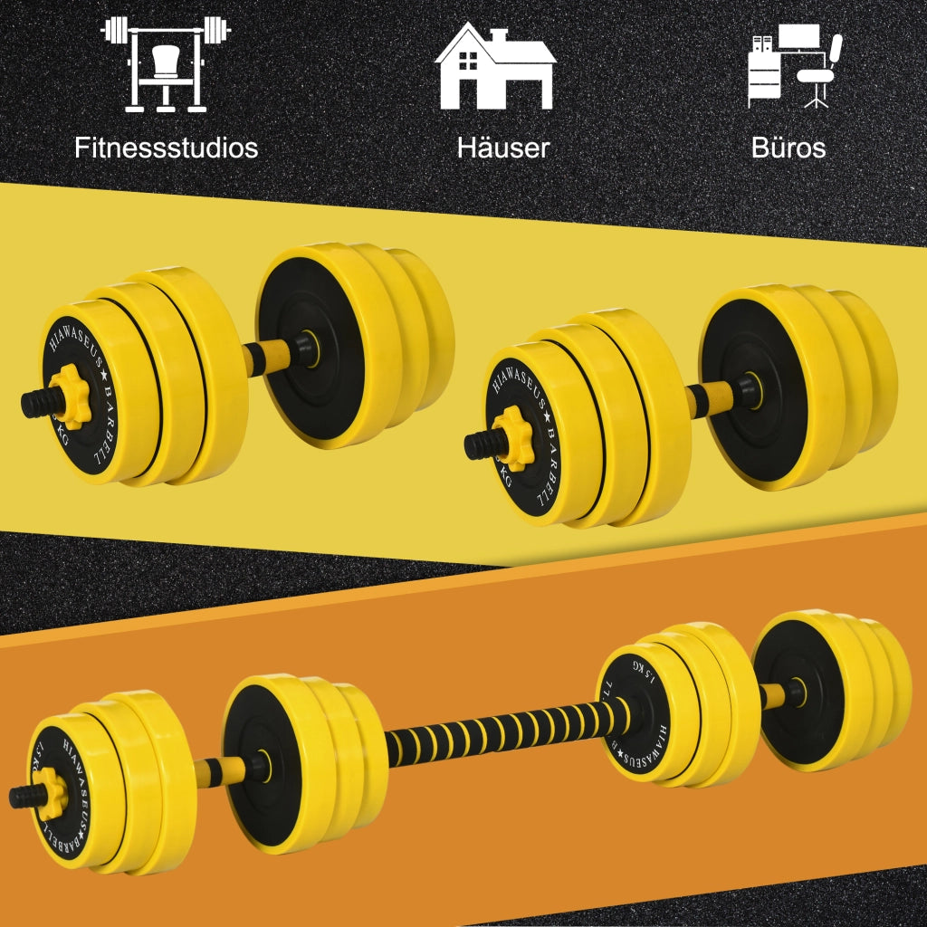 Set di manubri regolabile 3 in 1 ¨C Zephmum ¨C Giallo e nero, 25 kg, 12 piastre, 3 aste