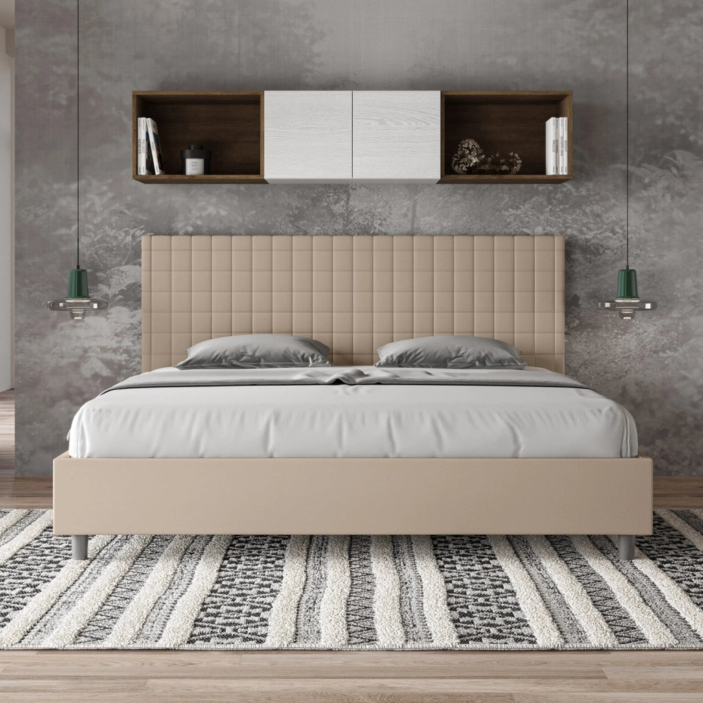 BS COM Letto contenitore imbottito 180x200 similpelle tortora