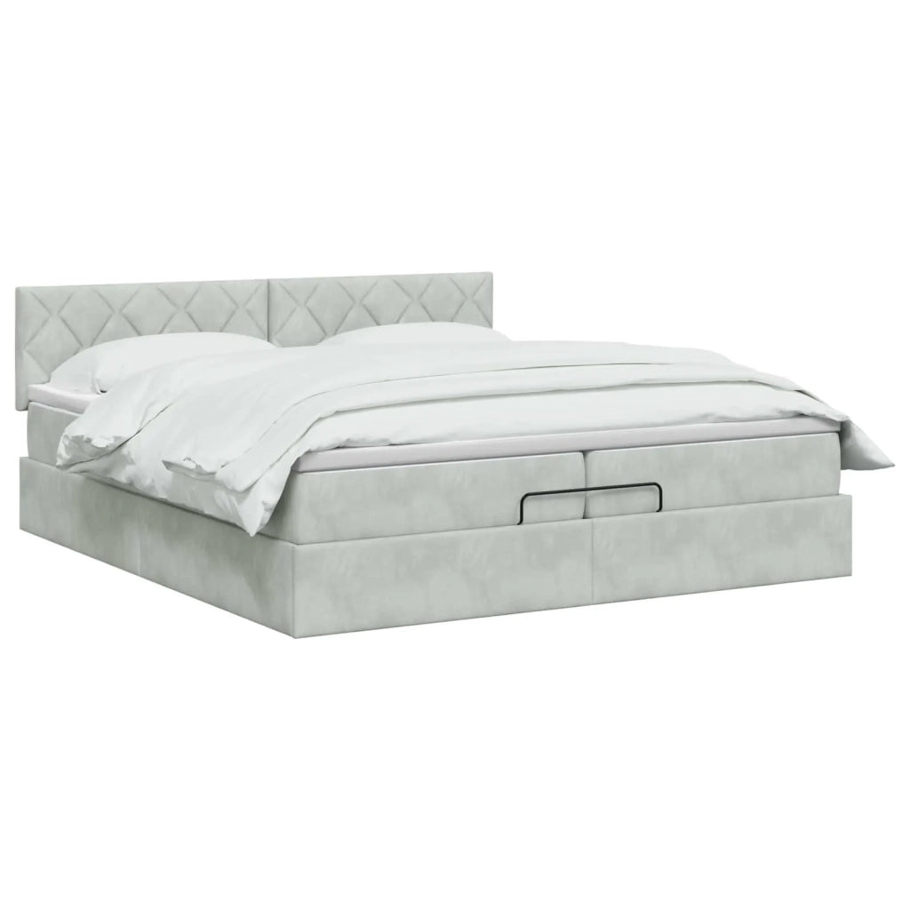 Letto Ottomano con Materasso e LED Grigio Chiaro 200 x 200 cm 3457233