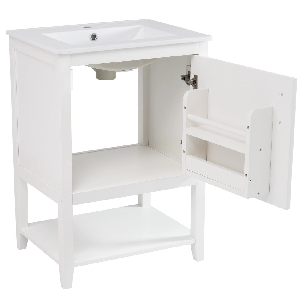 Mobile bagno bianco con lavabo in ceramica; ripiani interni; 61 × 47 × 87 cm