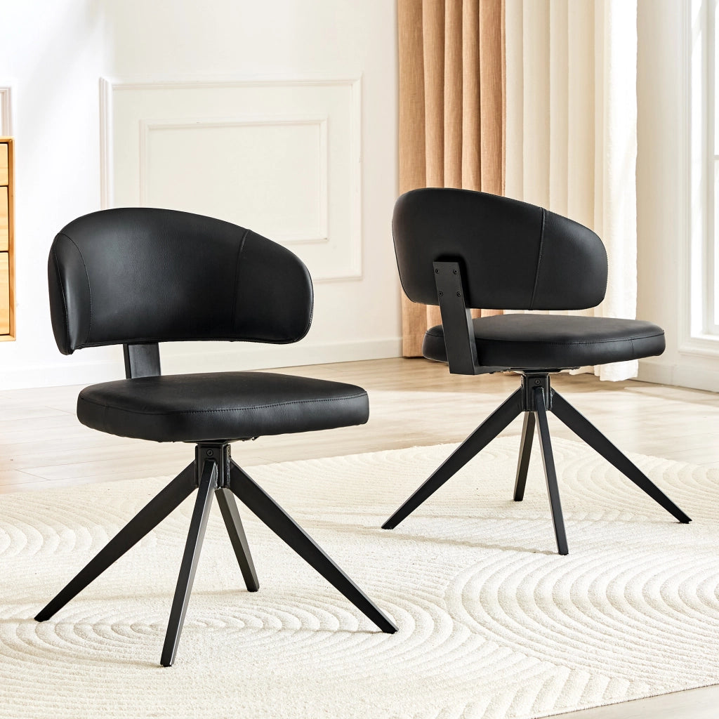 Set di 2 sedie da pranzo girevoli in PU nero con struttura in metallo