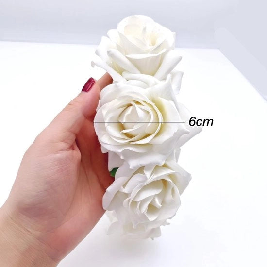 Cintura Bianca Rosa - Corona di Fiori - Ragazza D'Onore - Cintura per Bambini/Adulti - Comfortevole - Elastico